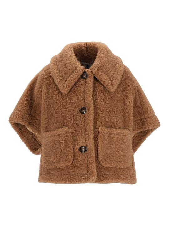 Newterzo Teddy Short Cape With Collar And Pocket Jackets Beige