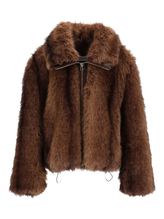 Faux Fur With Zip Coats Brown