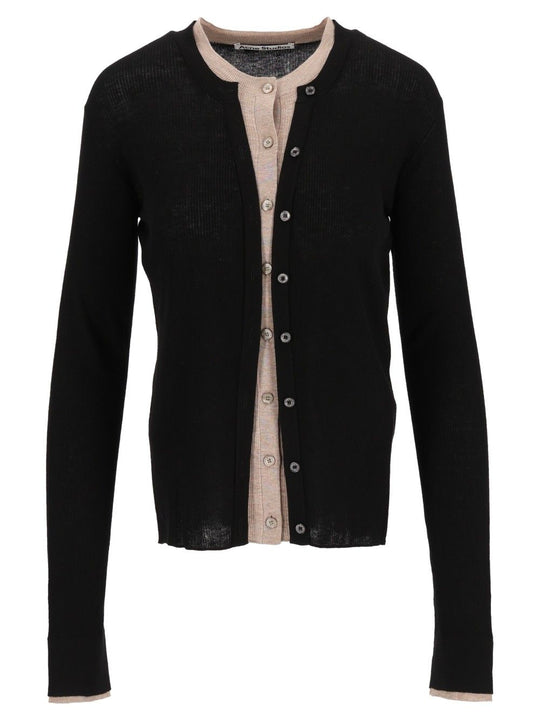Layered Button-Up Cardigan Knitwear Black
