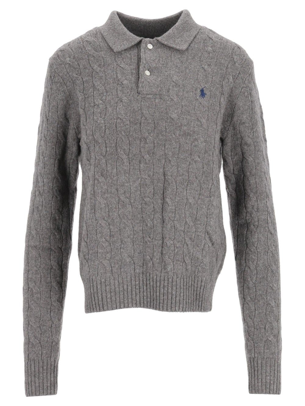 Polo Ralph Lauren Cable-Knit Wool-Cashmere Polo Sweater Knitwear - Grey | 0e56285167f295677c43c45bfabffb387323fc60