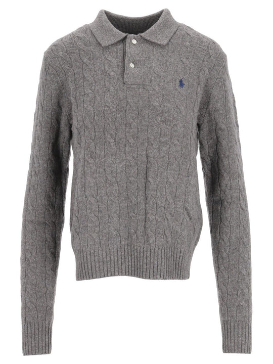 Cable-Knit Wool-Cashmere Polo Sweater Knitwear Grey