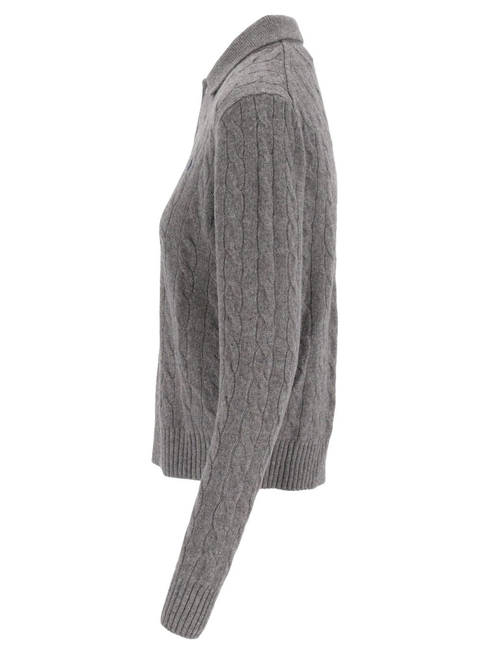 Polo Ralph Lauren Cable-Knit Wool-Cashmere Polo Sweater Knitwear - Grey | 53b921ce09d7d5aeb099bab91ea32656dd4cd630