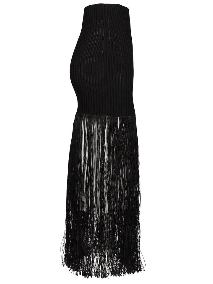 AlaÏA Tubular Skirt With Fringes Skirts - Black | 25a6d6798e6a0506e4445cb00fa3e5ef28eaf597