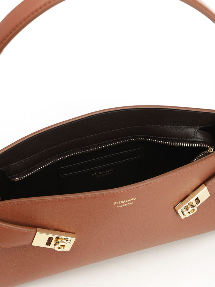 Ferragamo Hug Leather Shoulder Bag Shoulder Bags - Brown | e3f28048dbdc56d3c64a7d926b500fe09a8c013c
