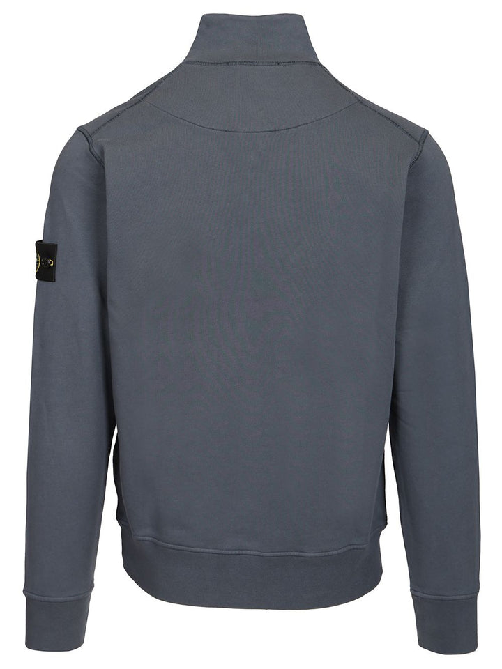 Stone Island Organic Cotton Sweatshirt With Short Zip Knitwear - Blue | 67b5b1897ae80afa8a432d9420e0a5fc0ab5d488