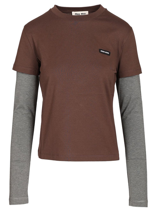 Long-Sleeved Double-Layer T-Shirt Brown