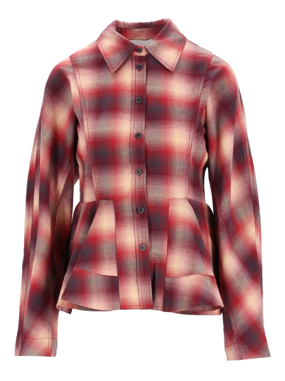 Ganni Cotton Flannel Check Peplum Shirt Shirts - Red | a802497869d6f6906b131da6de33c926458616a4
