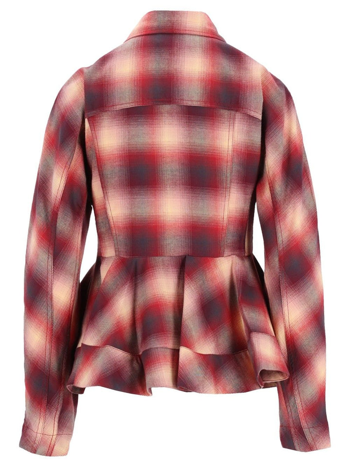 Ganni Cotton Flannel Check Peplum Shirt Shirts - Red | 66c7f65797a7341d5b9d7dc54c563a202b448ba0