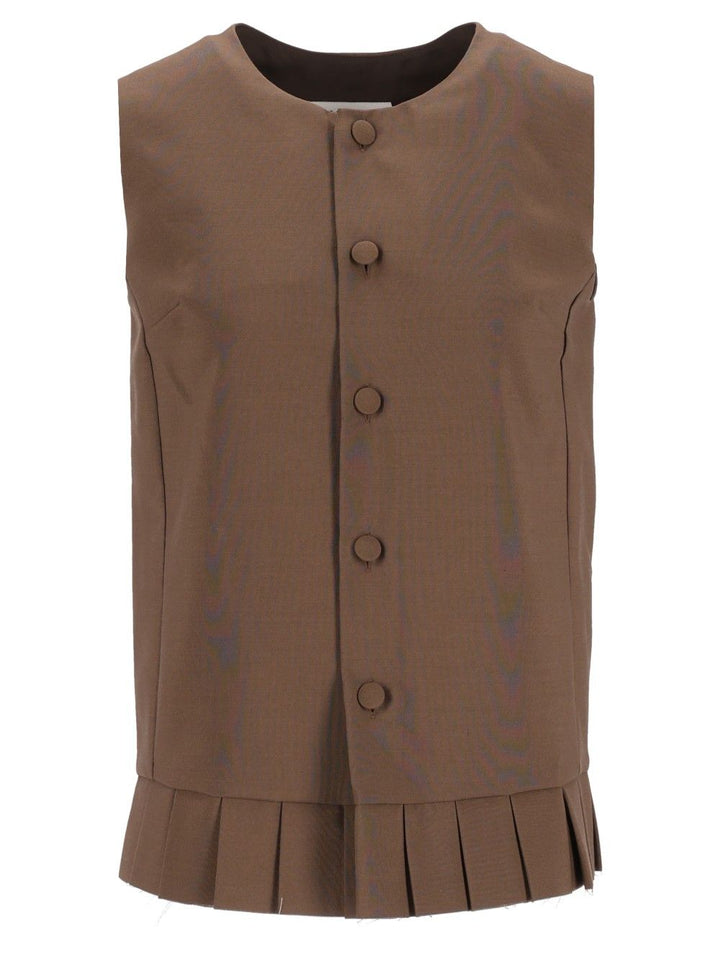 Mm6 Maison Margiela Sleeveless Pleated Bodice In Wool Blend Tops - Brown | 5a4697518d9fa1c7f6627c0c529f8fb057e2d73f