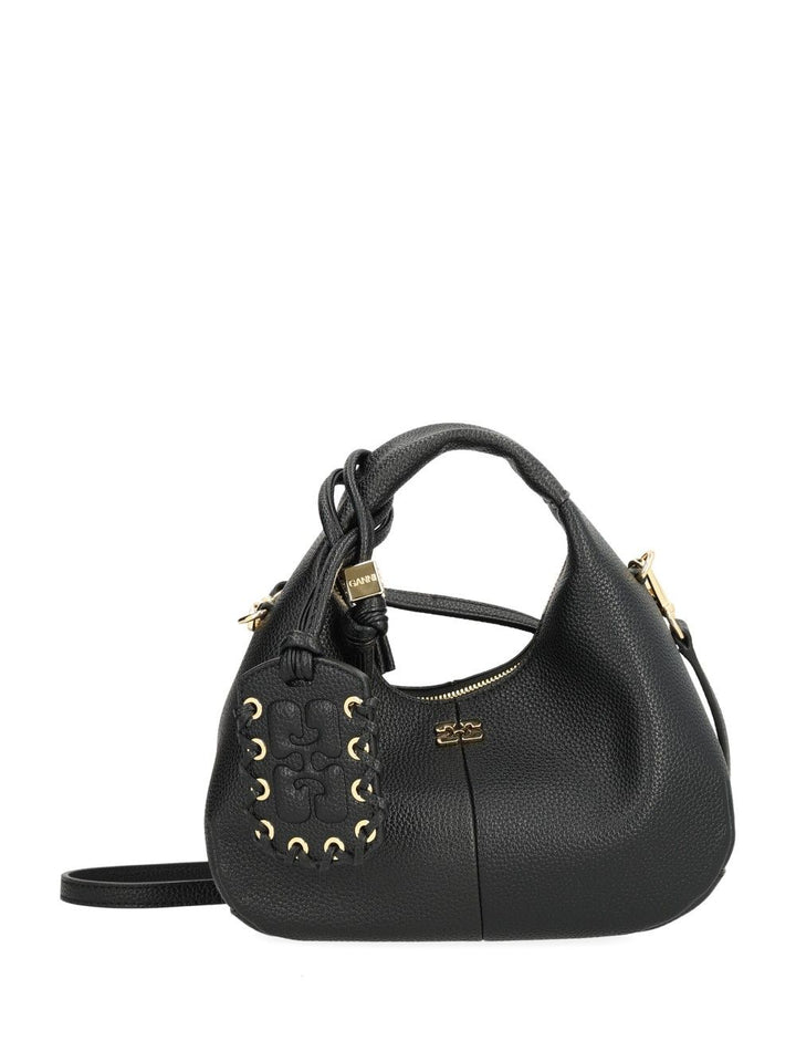 Ganni Hobo Mini Grained Handbags - Black | 46877da064041fbe00b48798f40a764d59fba0ca