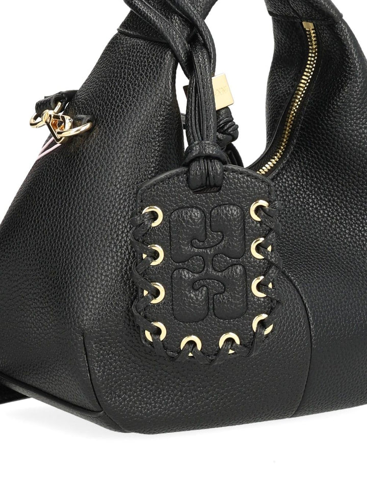 Ganni Hobo Mini Grained Handbags - Black | 19fa5095533e7ae654ae29f875b5e778ca98b766