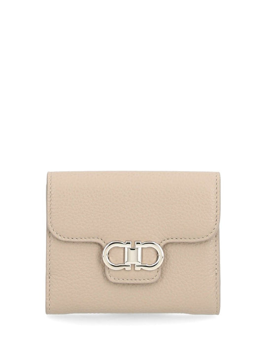 Double Gancio Grainy Bicolor Wallets Beige