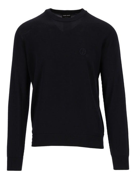 Crew Neck Wool Sweater Knitwear Blue