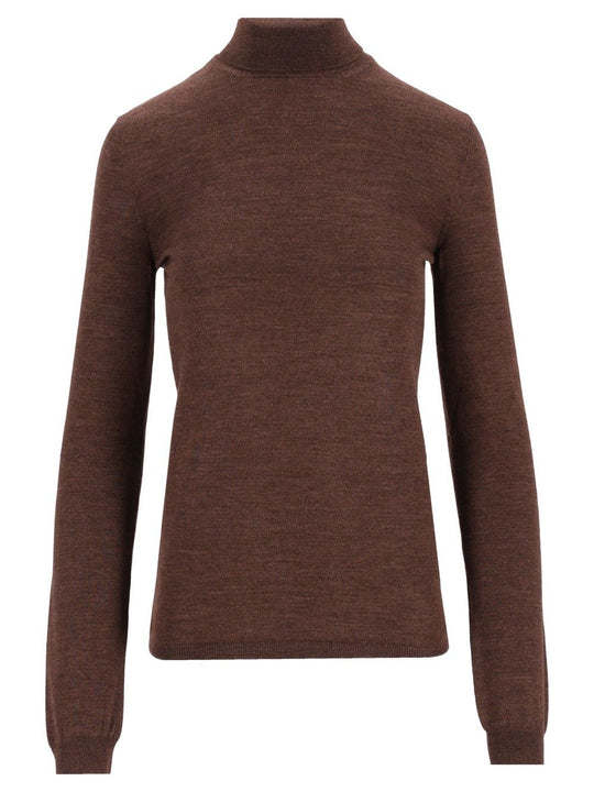 Wool And Silk Turtleneck Knitwear Brown
