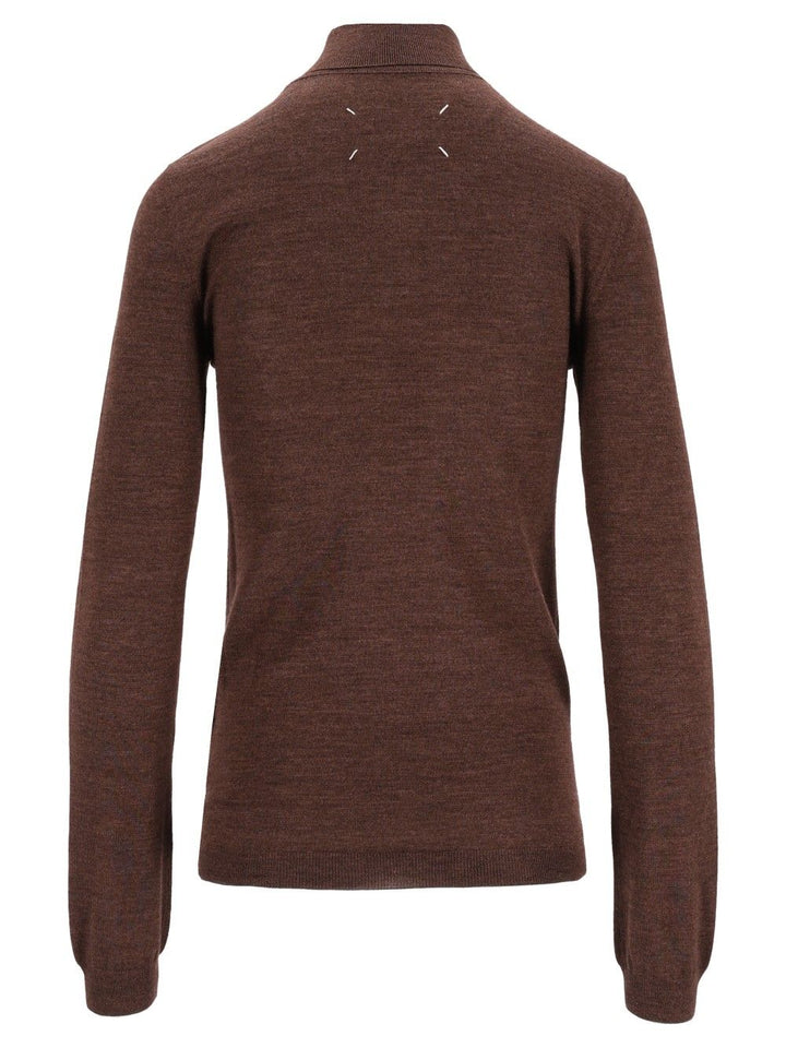 Maison Margiela Wool Silk Underpinnings Turtleneck Knitwear - Brown | 865e7e5c36bb4843198c6183bce64b3e6f8dfe66