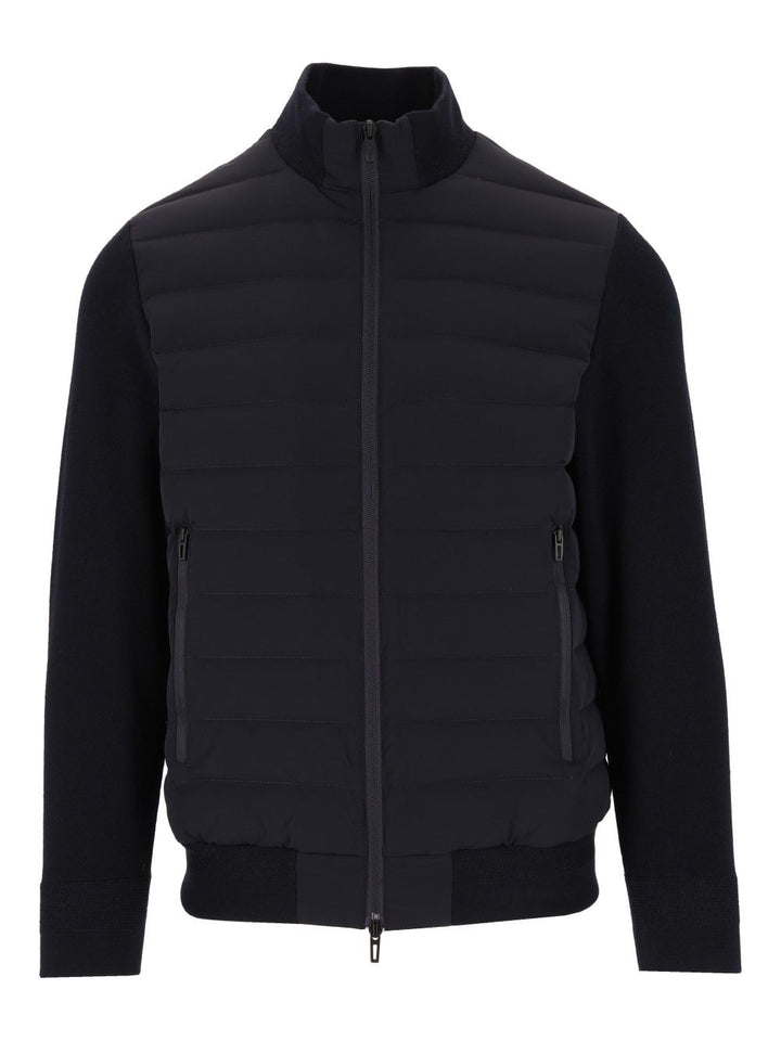 Emporio Armani Down Jacket With Knitted Sleeves Coats - Blue | 0fa93d0e0a656987056eff58deb05ba7f48f8d73