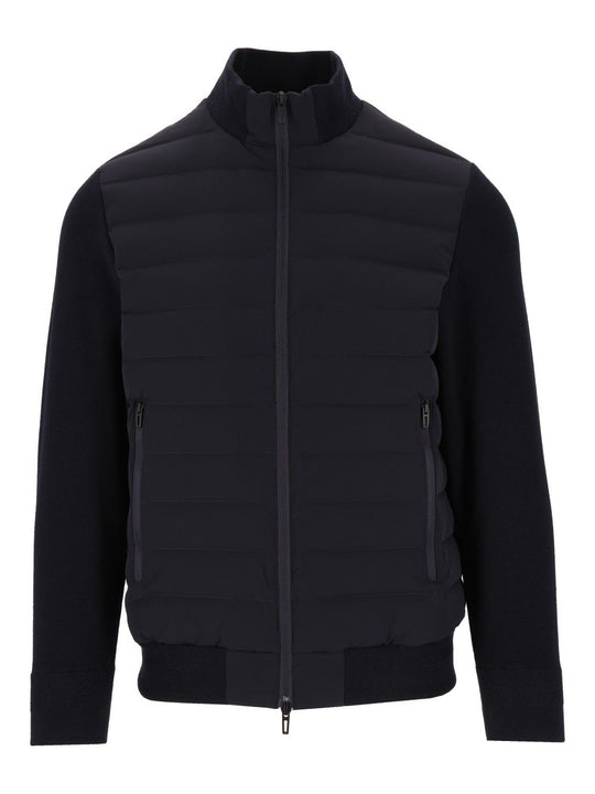 Down Jacket With Knitted Sleeves Coats Blue