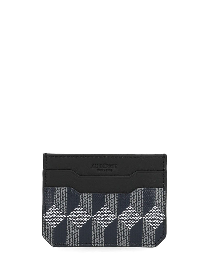 Au Depart Printed Leather Card Holder Wallets - Blue | 588e76ea3b2784c0056ec557796fca49704ba6d6