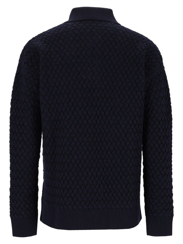 Bottega Veneta Woven Wool Polo Shirt Knitwear - Blue | 536c9c122c5bc27b457c72485e8f3552469a187c