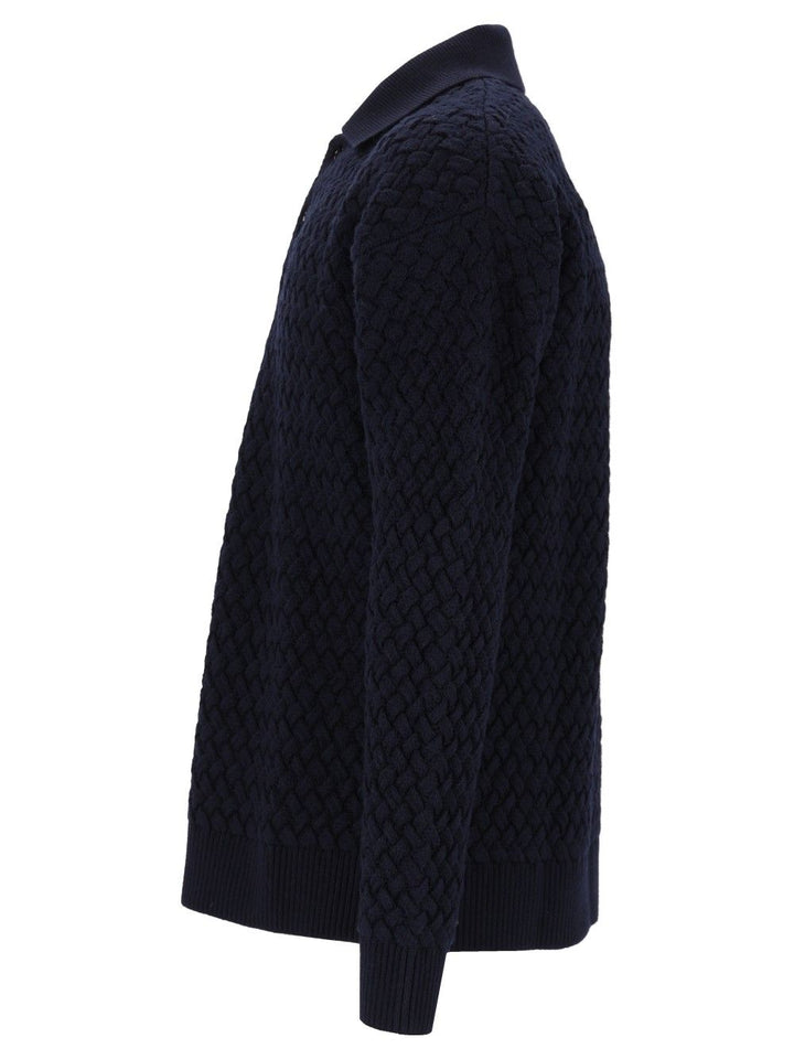Bottega Veneta Woven Wool Polo Shirt Knitwear - Blue | a4be414a9e13ae9d65e92aa5650909627eee76eb