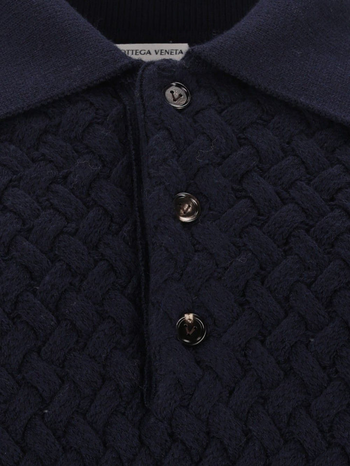 Bottega Veneta Woven Wool Polo Shirt Knitwear - Blue | 0ac77d815eba521218492130e7445a6a53fca288