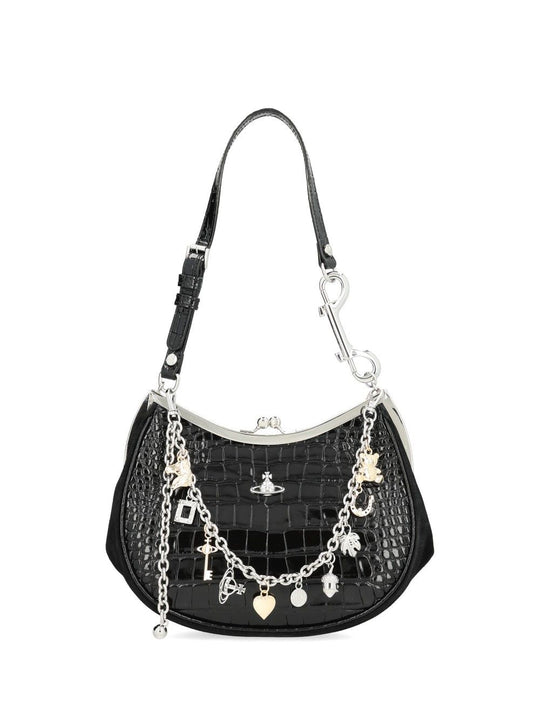 Leather Charm Bag Shoulder Bags Black