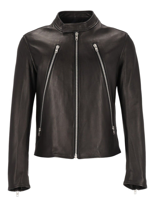 5-Zip Leather Jacket Jackets Black