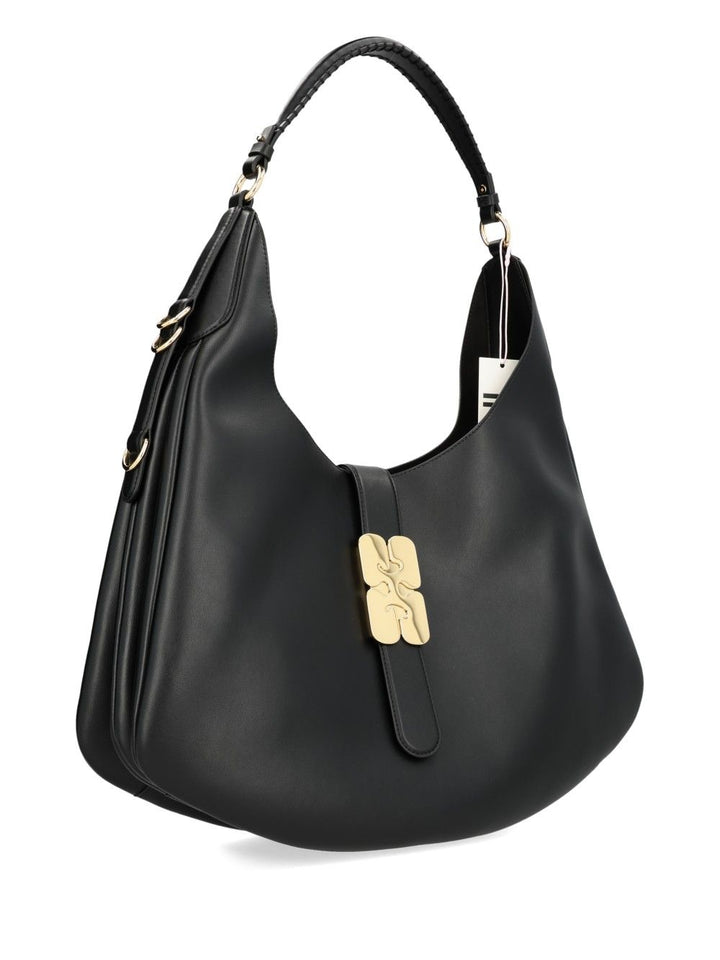 Ganni Kat Large Gold Shoulder Bags - Black | 8657d0c625f05cdb3ee1ce83b3a735b8c5977b64