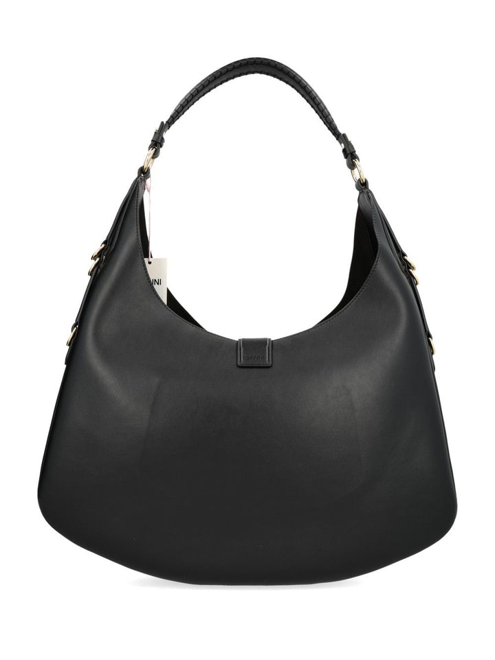 Ganni Kat Large Gold Shoulder Bags - Black | 6c3808cb93087de60a7c09f4ba30f9603f07b4a7