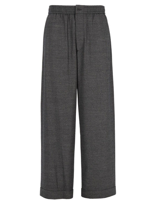 Oversized Denim-Effect Virgin Wool And Cashmere Trousers Grey