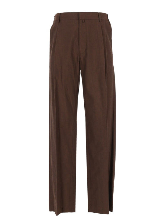 Wide-Leg With Pleats Trousers Brown