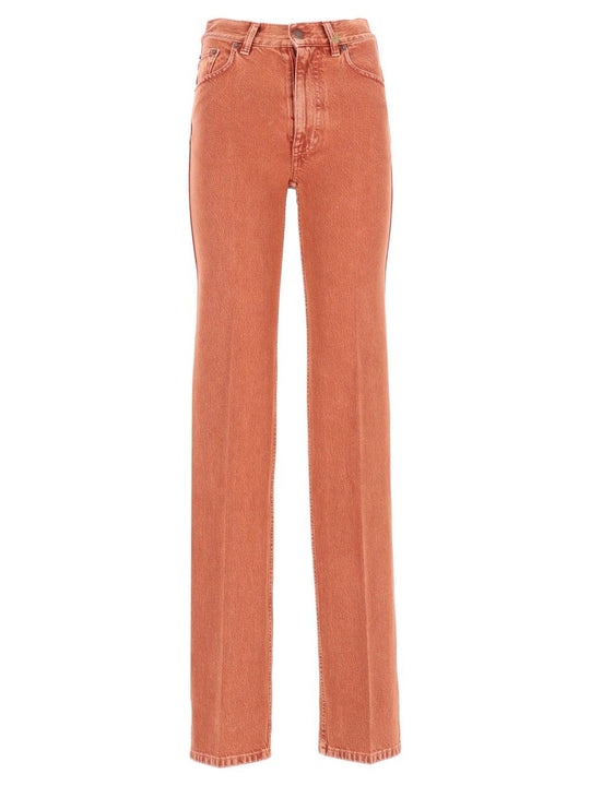High-Waisted, Straight-Leg Jeans Brown