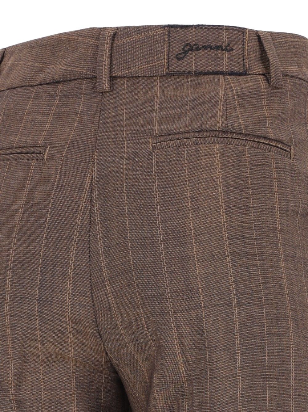 Ganni Brown Pinstriped Wool Trousers - Brown | 6416fa868fe7883c12b39c7bf213891c9fb67464