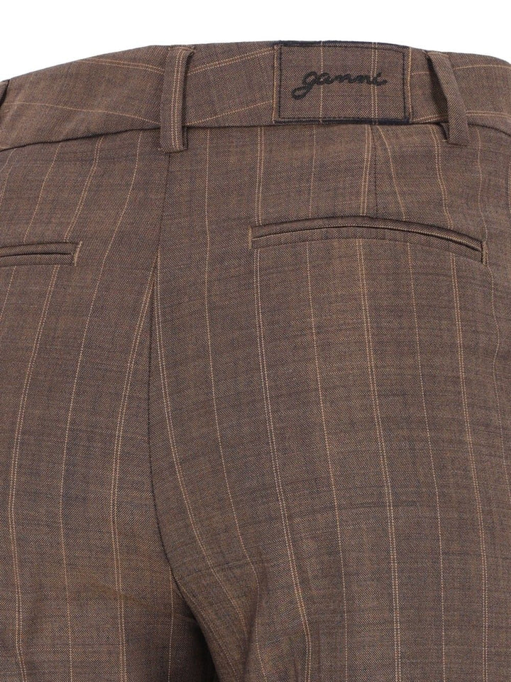 Ganni Brown Pinstriped Wool Trousers - Brown | 6416fa868fe7883c12b39c7bf213891c9fb67464