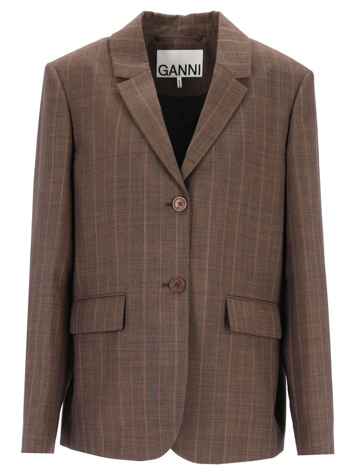 Ganni Brown Pinstriped Wool Blazer Jackets - Brown | e9ef8172d7225f1d09e8d4b32c2eeae04c8ce451