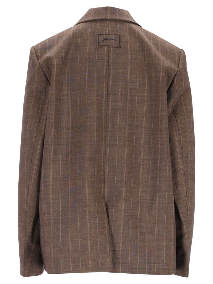 Ganni Brown Pinstriped Wool Blazer Jackets - Brown | ed4e8271572de8ec128d17e6dd5c9b74513df591