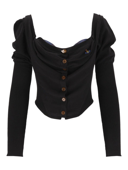 Knitted Cardigan Corset Bea Tops Black