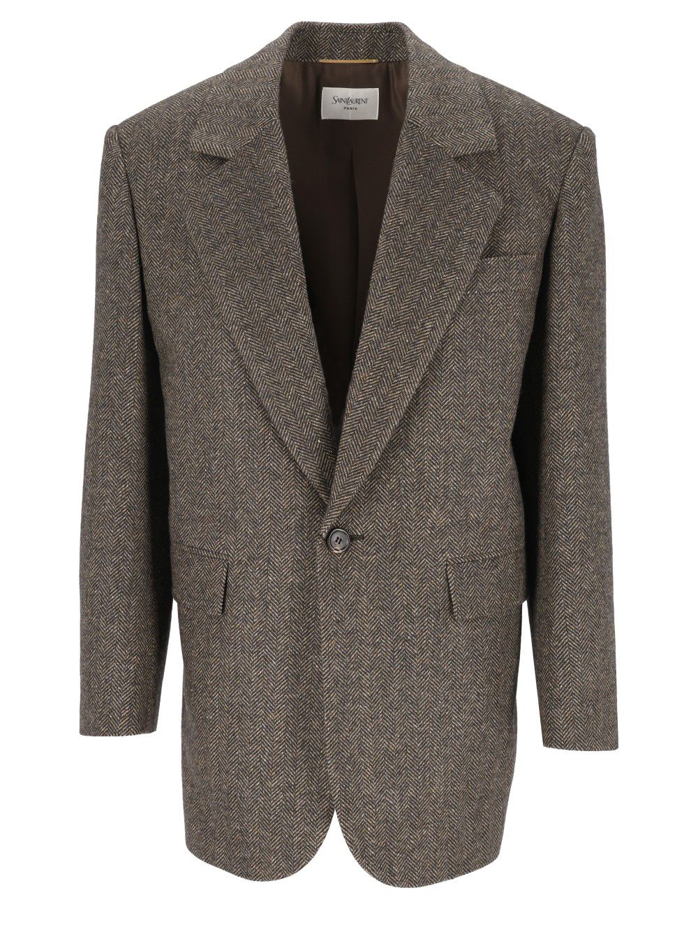 Saint Laurent Herringbone Wool Jacket Jackets - Brown | 5946ec580d410249899175e61388ac38b65d79e2