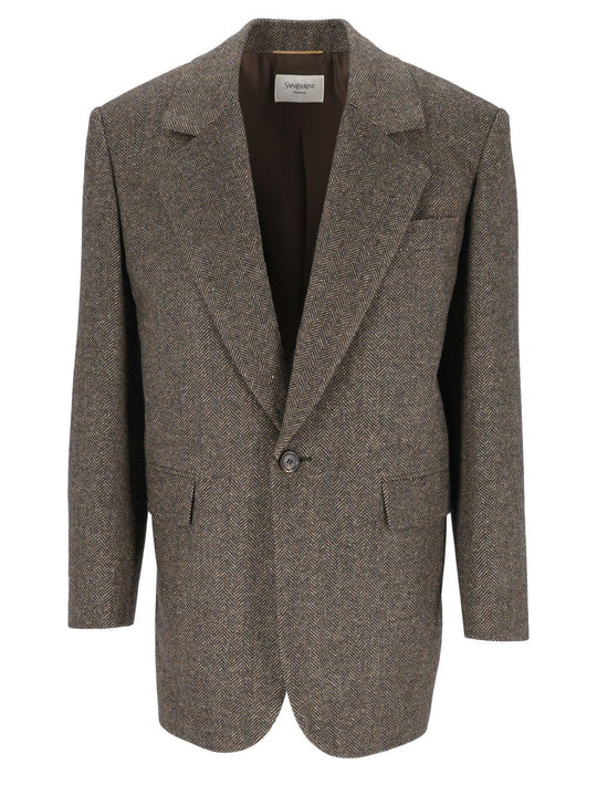 Herringbone Wool Jacket Jackets Brown