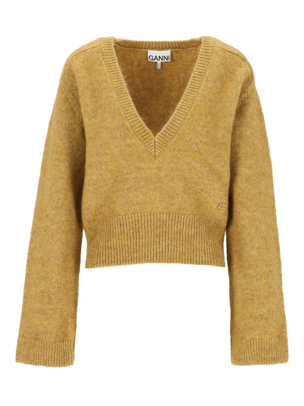 Ganni Melange Mohair Deep V-Neck Knitwear - Yellow | 799285a399e16bdf1d8be9e2343d0632a10bb870