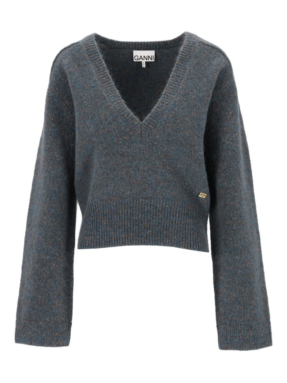 Ganni Melange Mohair Deep V-Neck Knitwear - Blue | 1c0596f8c15bb00059c7ca9fbd7e97d5c1b3efe5