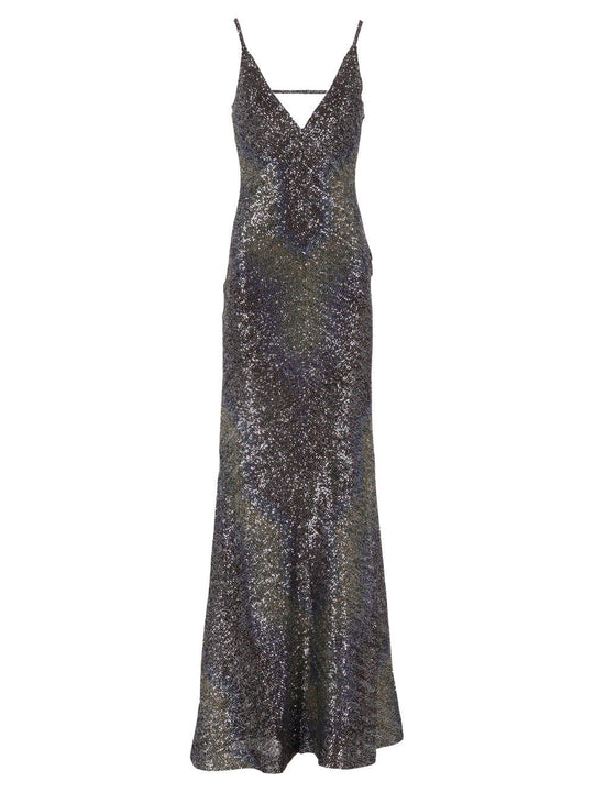 Long Dress With Low Back And Sequins Dresses Multicolor
