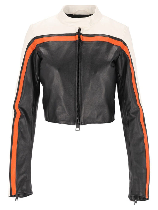 Fitted Leather Biker Jacket Jackets Black