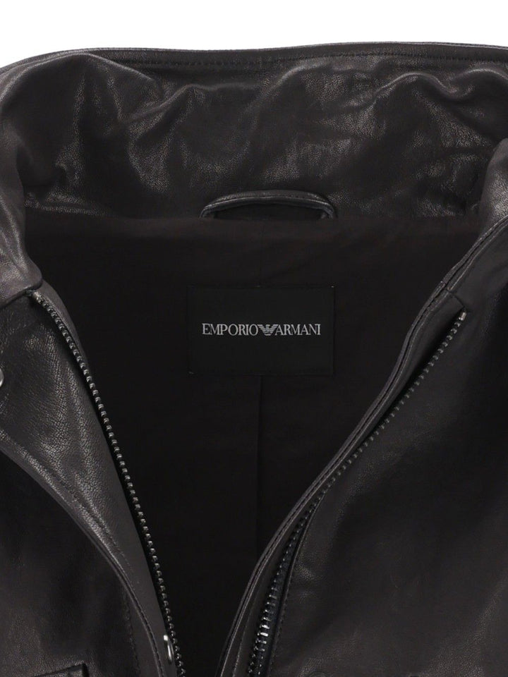 Emporio Armani Leather Bomber Jackets - Black | eb5a9ab17b3283510769efeca3f67b3504b79dd1