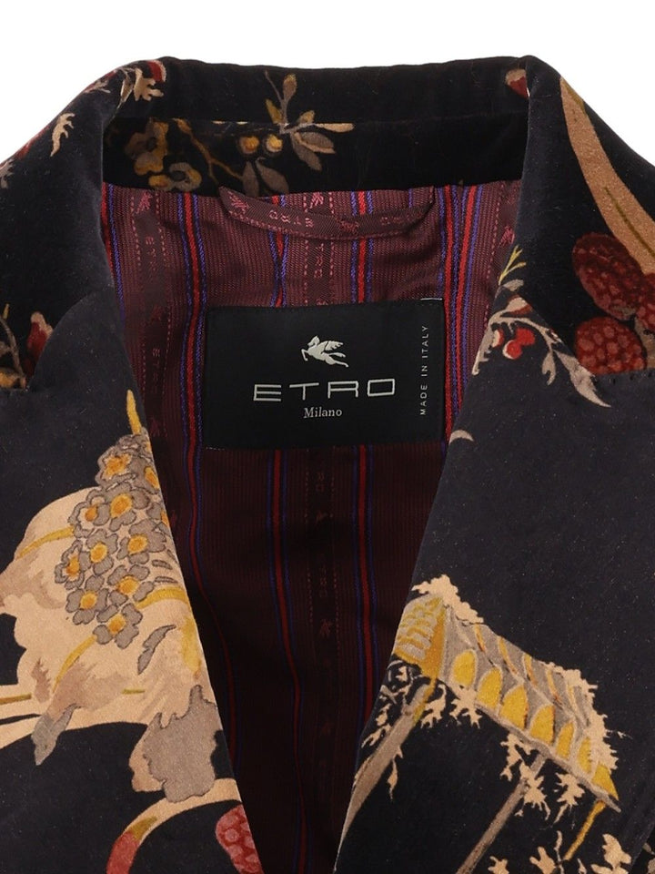 Etro Printed Velvet Double Breasted Blazer Jackets - Multicolor | 64a6286fe39b6289dd90ba0bb41f0563625e0831