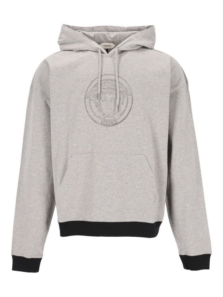 Versace Cotton Jersey Sweatshirt With Print Sweatshirts - Grey | 280a34e46c099de7d0daa2e2da6a51b33bc64068