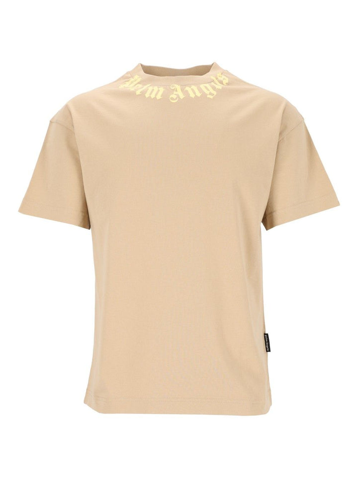 Palm Angels Neck Logo Regular Tee T-Shirt - Beige | f4ac276bd2421373bb227f4951e42ed2aad662a1
