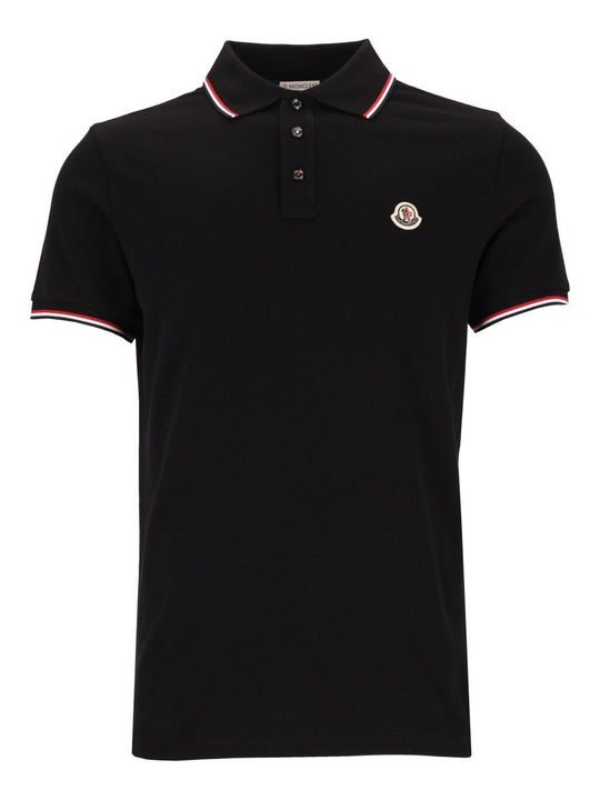 Cotton Pique With Tricolour Trim Polo Shirt Black