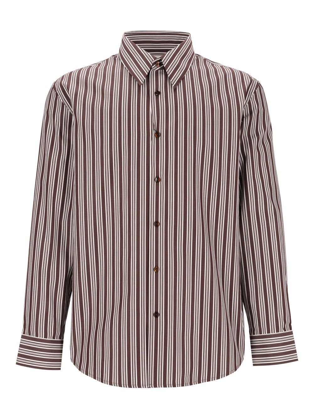 Saint Laurent Striped Cotton Poplin Shirt Shirts - Brown | 14f7c072f986e814a940d0cf63e48c08e7c6aac8