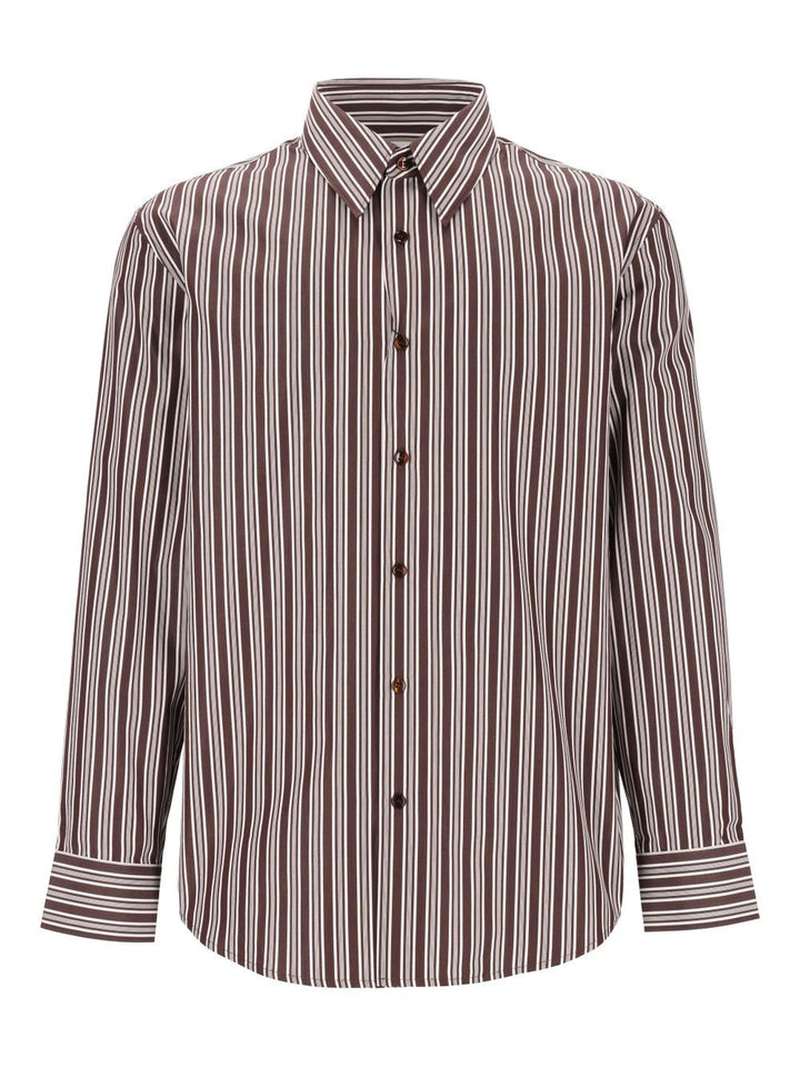 Saint Laurent Striped Cotton Poplin Shirt Shirts - Brown | 14f7c072f986e814a940d0cf63e48c08e7c6aac8